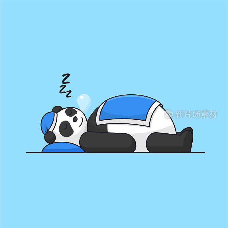 Cute sleeping panda with blanket and hat animal vector illustration